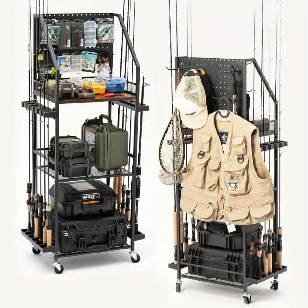 Fishing Equipment Carp - ที่แขวนคันเบ็ดสำหรับโรงรถ ที่เก็บคันเบ็ดได้ 12 คัน พร้อมตะขอเกี่ยวแบบ Pegboard